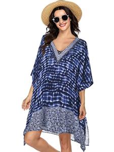 Floral Beach Kaftan Swimsuit Cover-Up in Blue