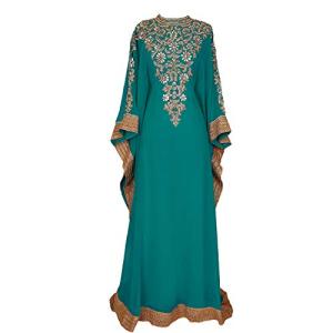 Teal Long Sleeve Maxi Dress Kaftan for Women