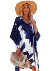 Moss Rose Floral Beach Kaftan Swimsuit Cover-Up