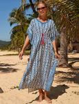 Blue Stripe Plus Size Kaftan Dress with Drawstring