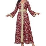 Embroidered Floral V Neck Maxi Kaftan Dress