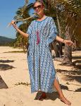 Blue Stripe Plus Size Kaftan Dress with Drawstring