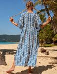 Blue Stripe Plus Size Kaftan Dress with Drawstring