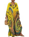 Plus Size Yellow Ethnic Print Kaftan Dress