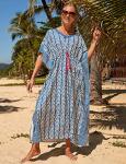 Blue Stripe Plus Size Kaftan Dress with Drawstring