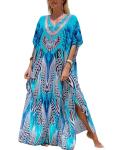 Plus Size Moroccan Print V-Neck Beach Kaftan