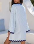 Boho Striped V-Neck Beach Kaftan Dress - Blue