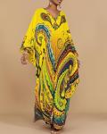 Plus Size Yellow Ethnic Print Kaftan Dress