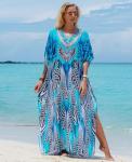 Plus Size Moroccan Print V-Neck Beach Kaftan