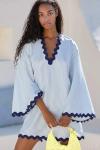 Boho Striped V-Neck Beach Kaftan Dress - Blue