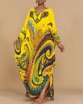 Plus Size Yellow Ethnic Print Kaftan Dress
