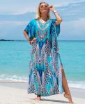 Plus Size Moroccan Print V-Neck Beach Kaftan