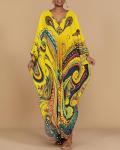Plus Size Yellow Ethnic Print Kaftan Dress