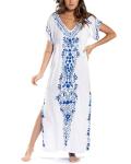 Embroidered V Neck Maxi Kaftan Dress for Women
