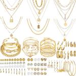 Gold Plated Jewelry Set: Necklace, Bracelet, Earrings