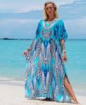 Plus Size Moroccan Print V-Neck Beach Kaftan