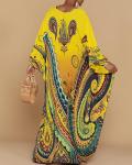 Plus Size Yellow Ethnic Print Kaftan Dress