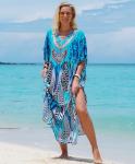 Plus Size Moroccan Print V-Neck Beach Kaftan