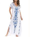 Embroidered V Neck Maxi Kaftan Dress for Women
