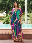 Plus Size Moroccan Print V-Neck Kaftan Dress