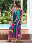 Plus Size Moroccan Print V-Neck Kaftan Dress
