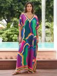Plus Size Moroccan Print V-Neck Kaftan Dress