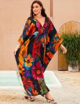 Colorful Floral Plus Size Kaftan Beach Dress
