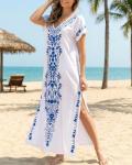 Embroidered V Neck Maxi Kaftan Dress for Women