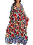Plus Size Floral Print V-Neck Kaftan Dress