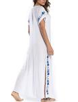 Embroidered V Neck Maxi Kaftan Dress for Women