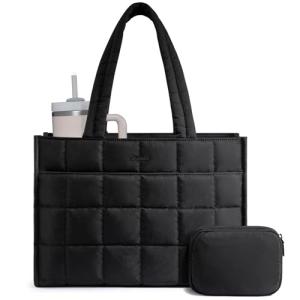 LOVEVOOK Black Quilted Tote Bag for Women
