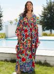 Plus Size Floral Print V-Neck Kaftan Dress
