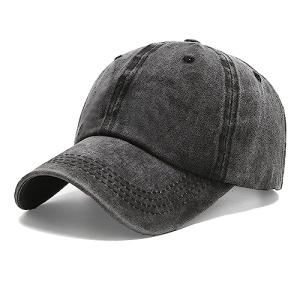 Vintage Washed Distressed Cotton Dad Hat in Black