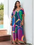 Plus Size Moroccan Print V-Neck Kaftan Dress