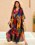 Colorful Floral Plus Size Kaftan Beach Dress