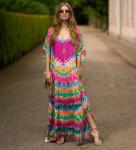 Plus Size Moroccan Print V-Neck Kaftan Dress