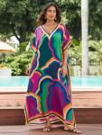 Plus Size Moroccan Print V-Neck Kaftan Dress