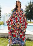 Plus Size Floral Print V-Neck Kaftan Dress