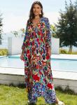 Plus Size Floral Print V-Neck Kaftan Dress