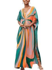 Moroccan Print Plus Size V-Neck Kaftan Dress