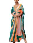 Moroccan Print Plus Size V-Neck Kaftan Dress
