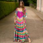 Plus Size Moroccan Print V-Neck Kaftan Dress