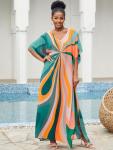 Moroccan Print Plus Size V-Neck Kaftan Dress