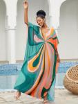 Moroccan Print Plus Size V-Neck Kaftan Dress