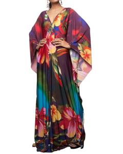 Colorful Floral Plus Size Kaftan Beach Dress