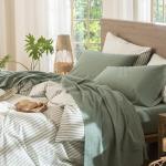 Eco-Friendly Cotton-Linen Sheet Set in Heathered Green
