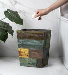 Rustic Wood Trash Can with Metal Handles