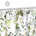 Sage Green Floral Shower Curtain with Hooks