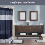 Navy Microfiber Bath Curtain with Striped Design