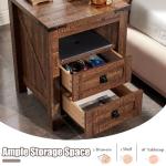 Rustic Nightstand with Charging Station and Storage